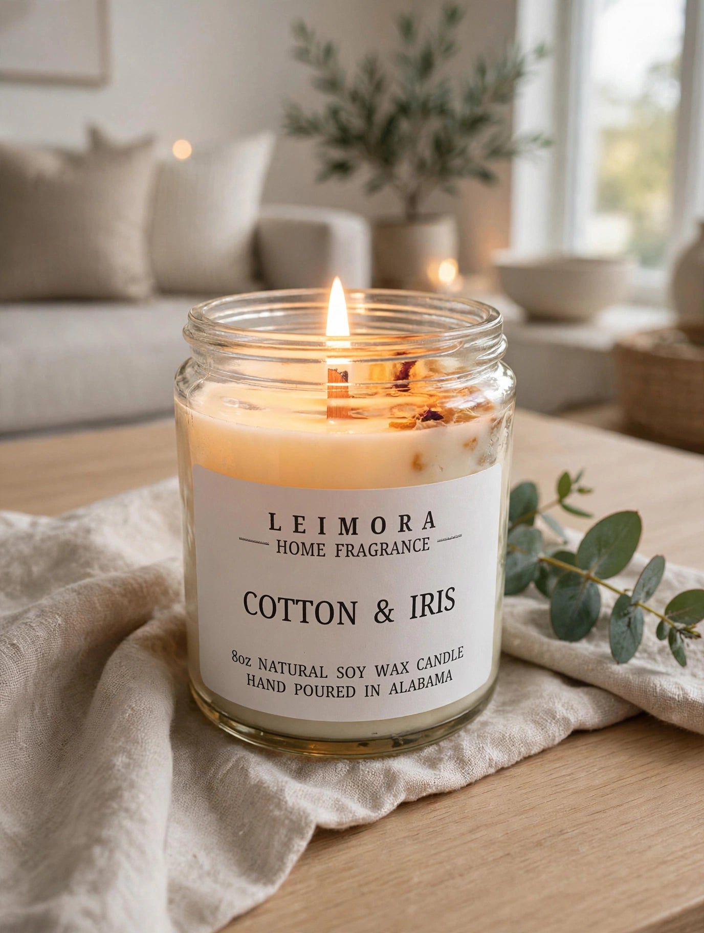 Cotton & Iris Luxury Soy Candle – Clean Floral & Fresh Linen Scent