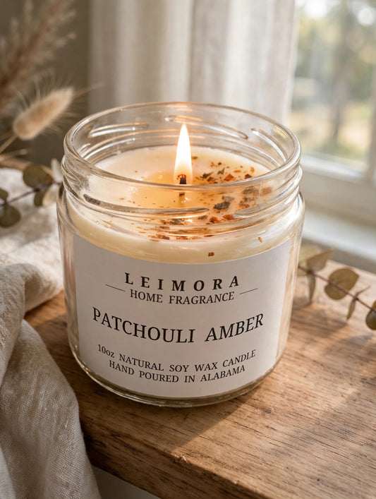Patchouli Amber Luxury Soy Candle – Warm Amber & Earthy Fragrance