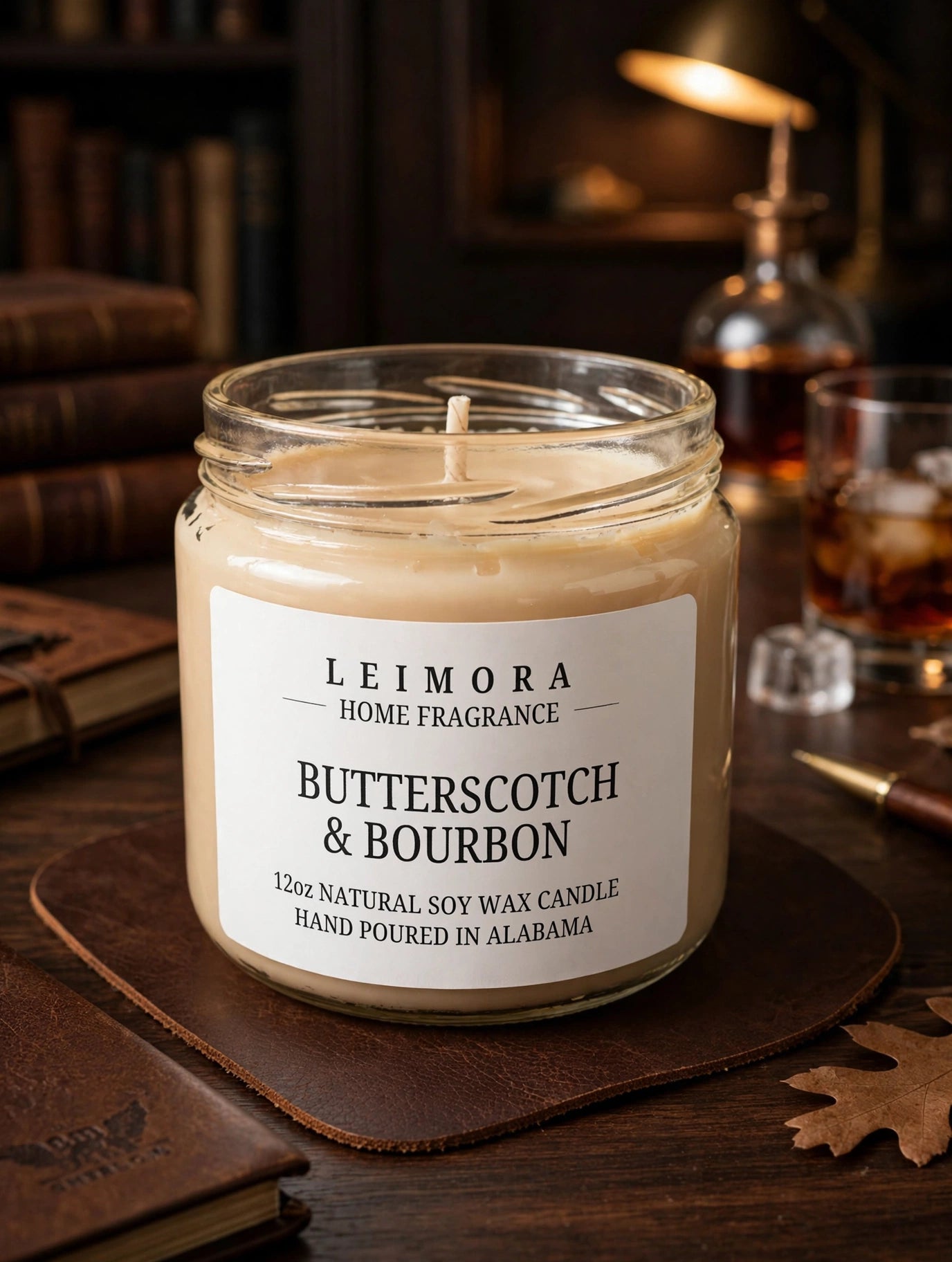 Butterscotch & Bourbon Luxury Soy Candle – Sweet Bourbon Fragrance
