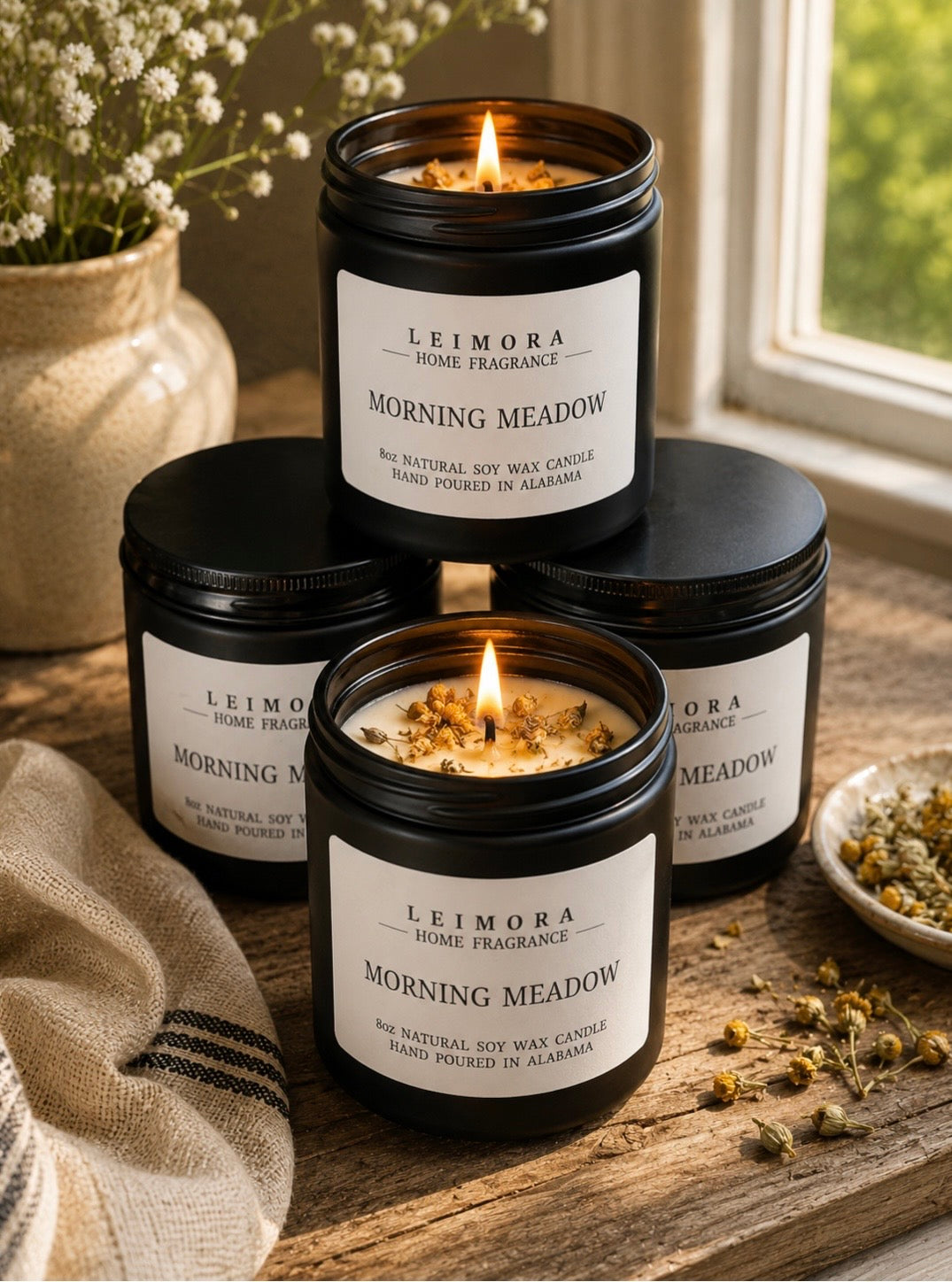 Morning Meadow Luxury Soy Candle – Fresh Wildflower & Green Meadow Scent