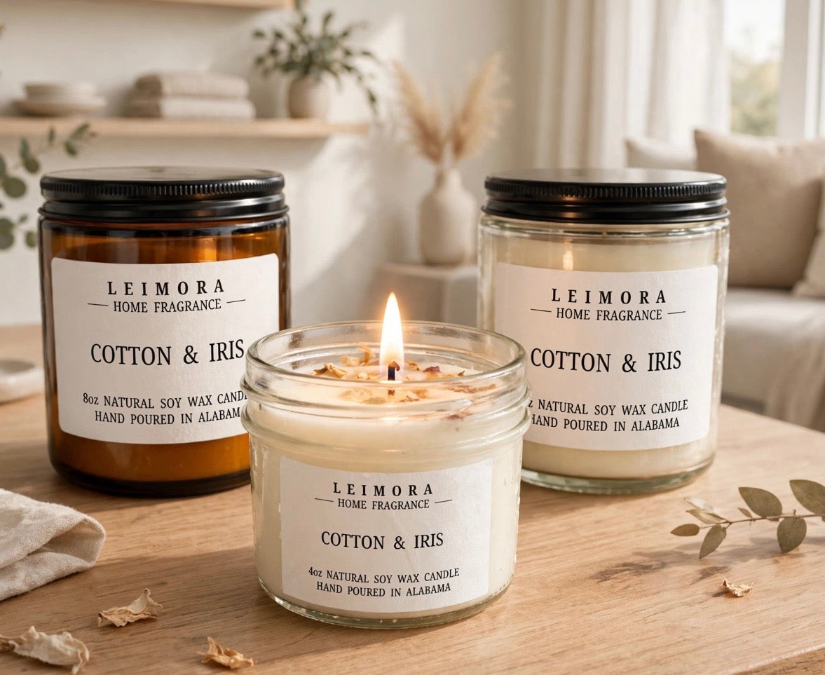 Cotton & Iris Luxury Soy Candle – Clean Floral & Fresh Linen Scent
