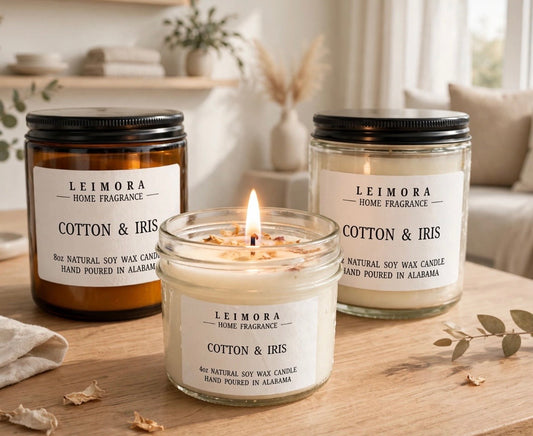 Cotton & Iris Luxury Soy Candle – Clean Floral & Fresh Linen Scent